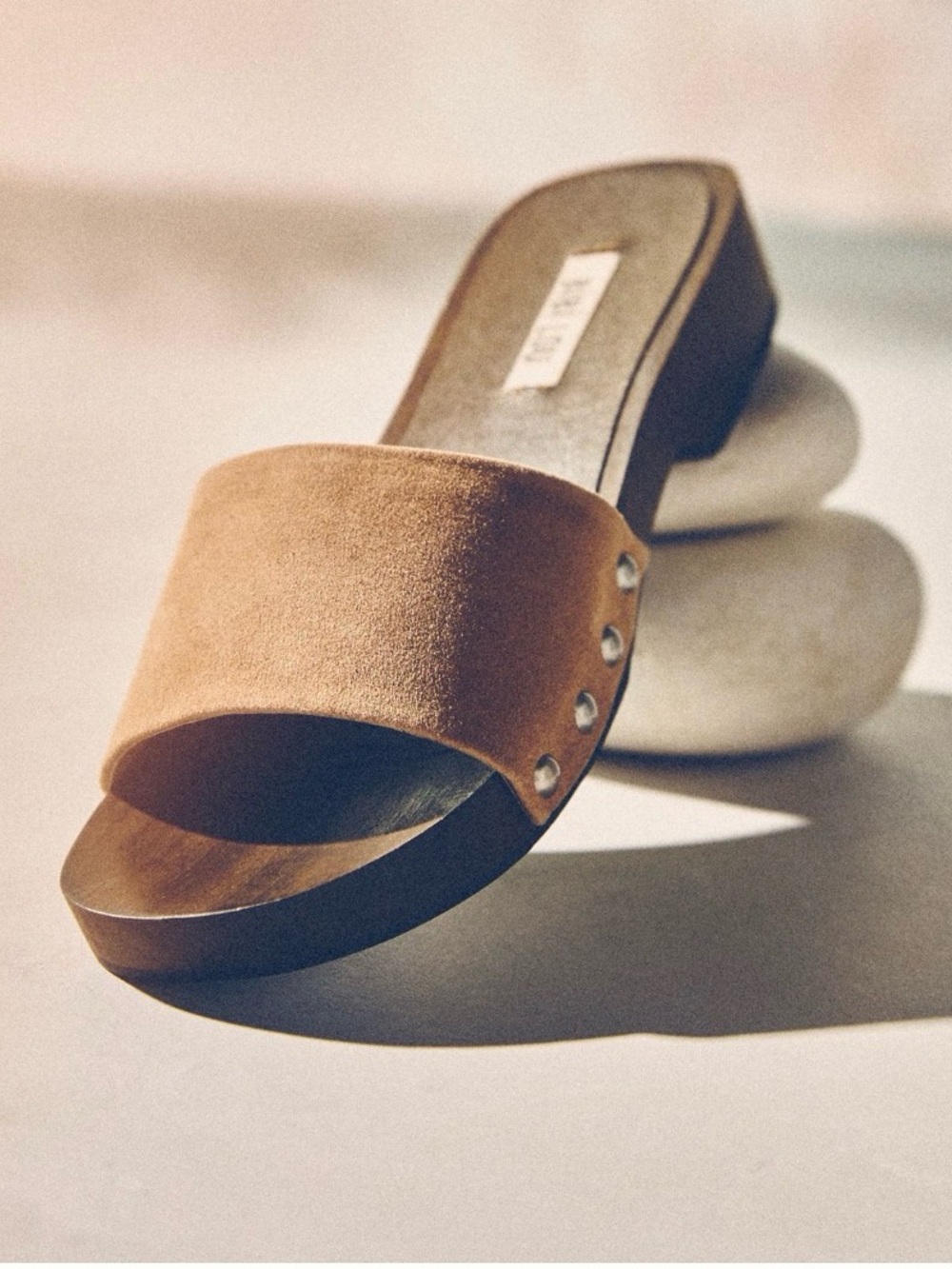 Suede Taupe Slide Clog with Stud Detail